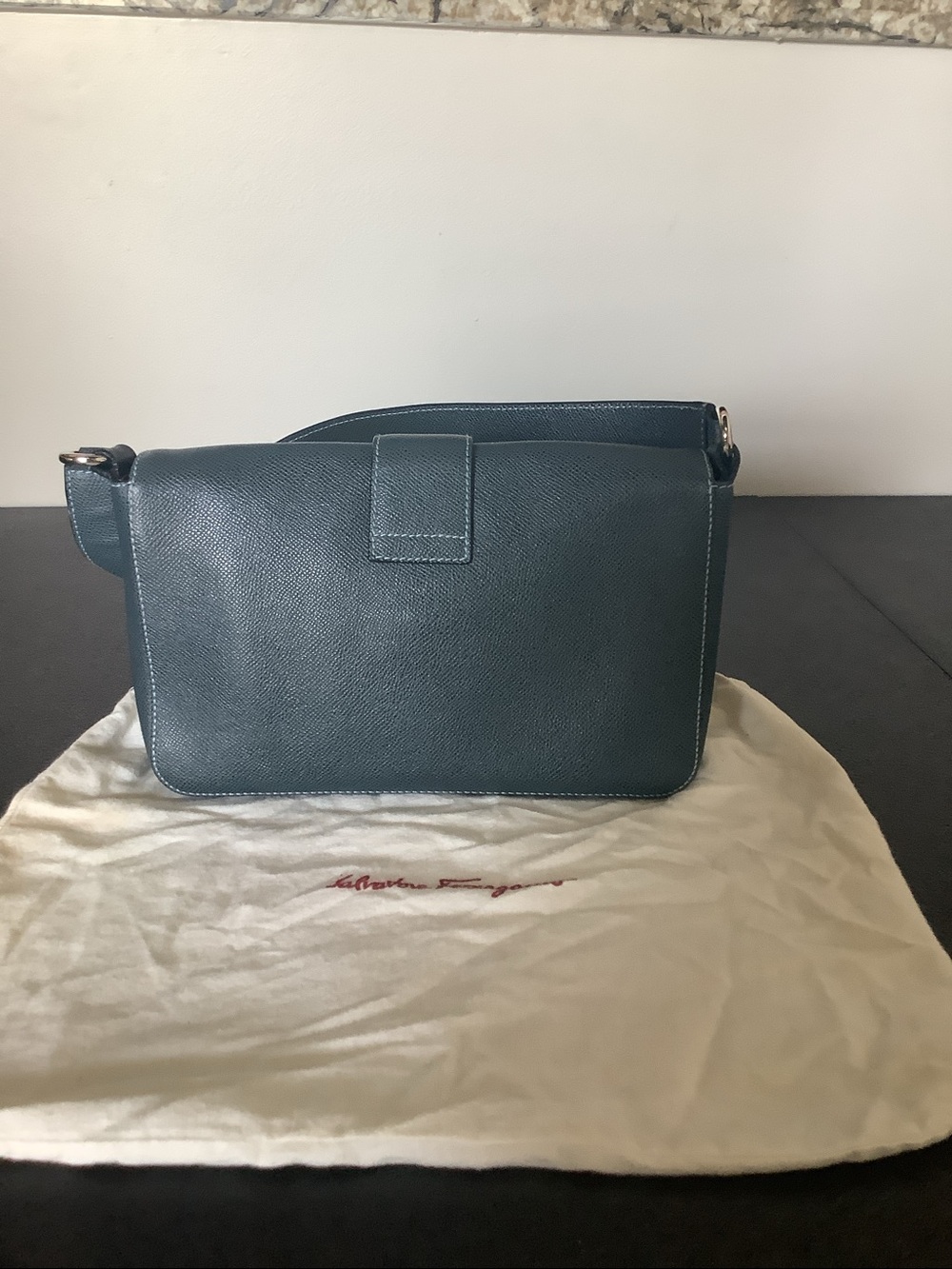 Salvatore Ferragamo Teal Leather Crossbody Bag with Silver Hardware - Picture 2 of 3